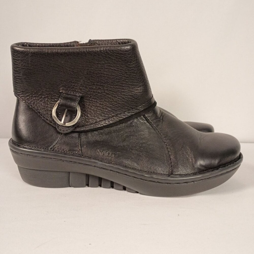 Naot Tellin Black Leather Ankle Boots Booties Low Wedge Heel EU 37